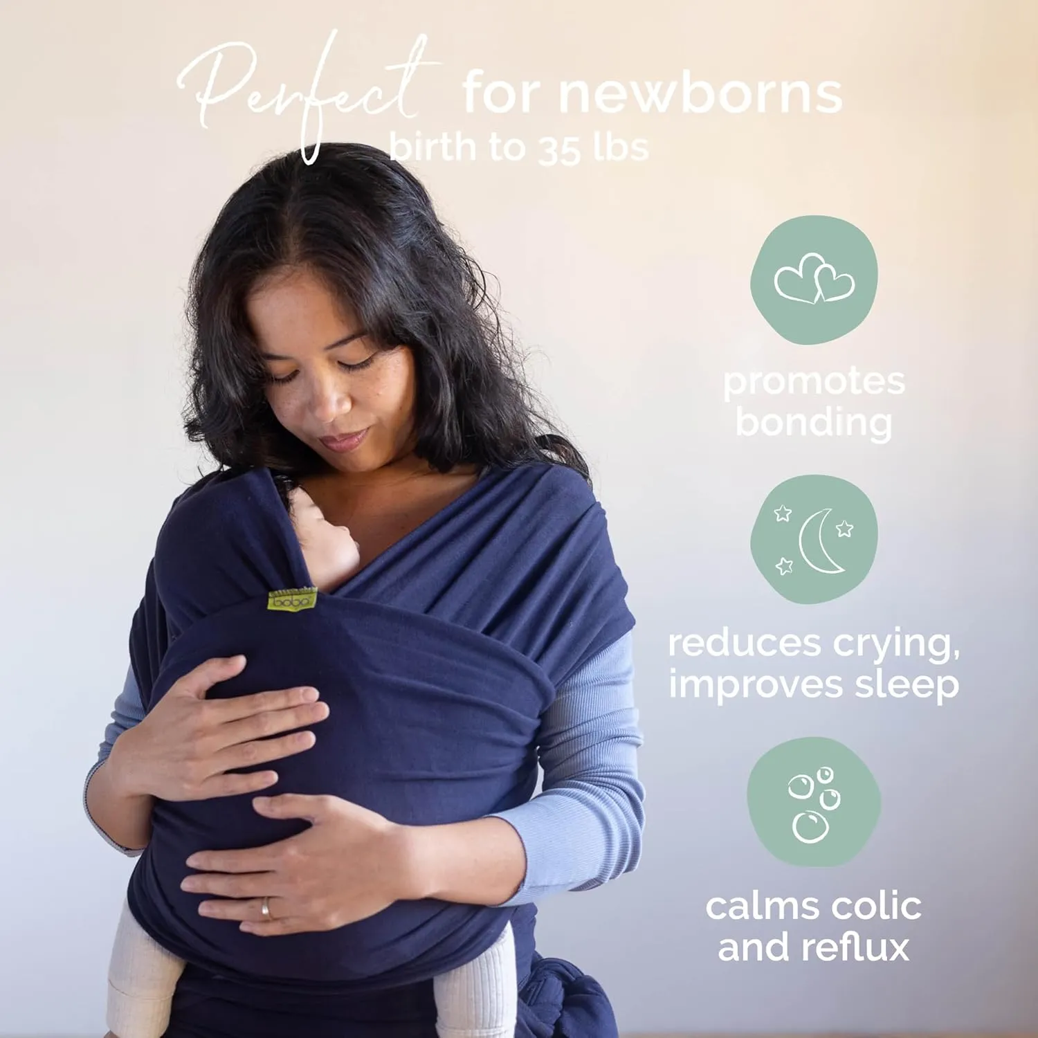 Boba Baby Wrap Carrier - Original Baby Carrier Wrap, Baby Sling for Newborns - Baby Wearing Essentials - Newborn Wrap Swaddle Holder, Newborn to Toddler Infant Baby Sling, 7-35 lbs (Navy Blue)