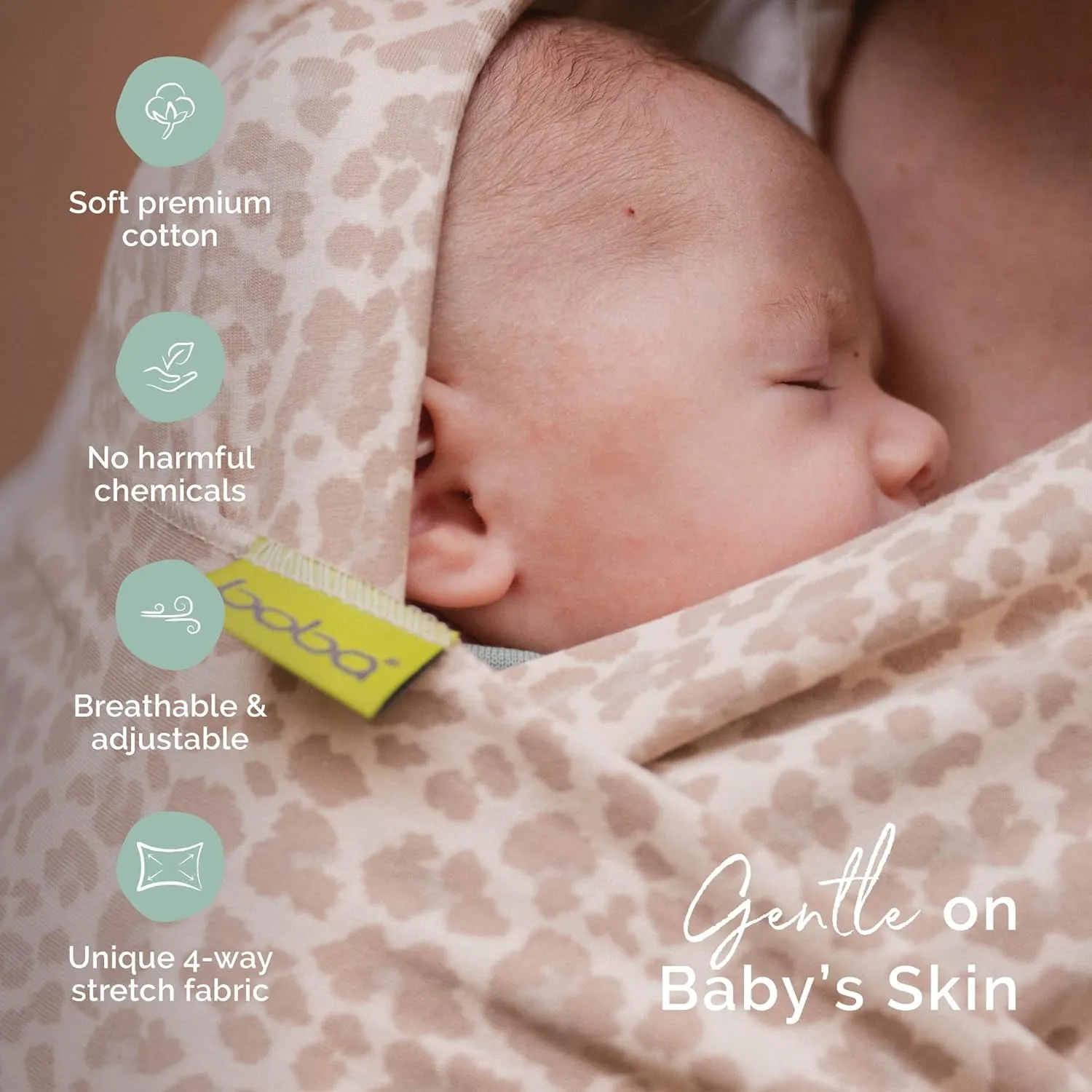 Boba Baby Wrap Carrier - Original Baby Carrier Wrap Sling for Newborns - Baby Wearing Essentials - Newborn Wrap Swaddle Holder, Newborn to Toddler Infant Sling (Sand Leopard)
