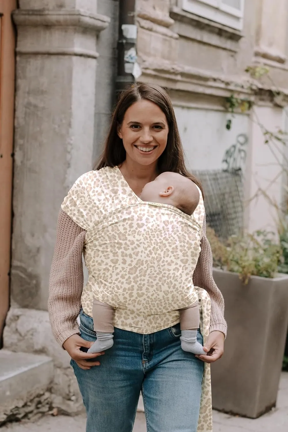Boba Baby Wrap Carrier - Original Baby Carrier Wrap Sling for Newborns - Baby Wearing Essentials - Newborn Wrap Swaddle Holder, Newborn to Toddler Infant Sling (Sand Leopard)