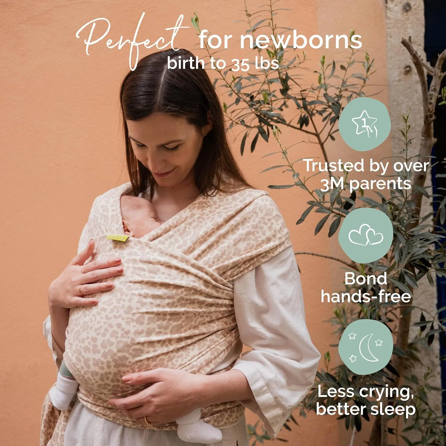 Boba Baby Wrap Carrier - Original Baby Carrier Wrap Sling for Newborns - Baby Wearing Essentials - Newborn Wrap Swaddle Holder, Newborn to Toddler Infant Sling (Sand Leopard)