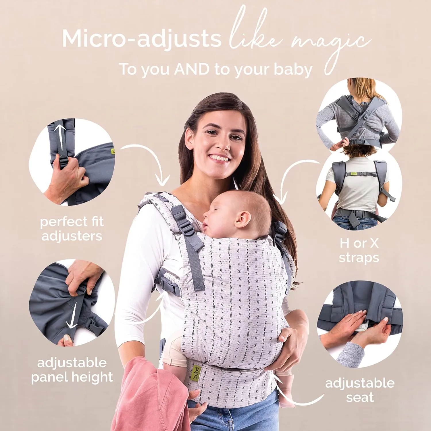 Boba X Baby Carrier - Adjustable Infant Carrier for Newborn to Toddler, Front and Backpack Babywearing 7 to 45 lbs, Ergonomic Baby Carrier with Crossable Straps and Padded Shoulders (Yucca)