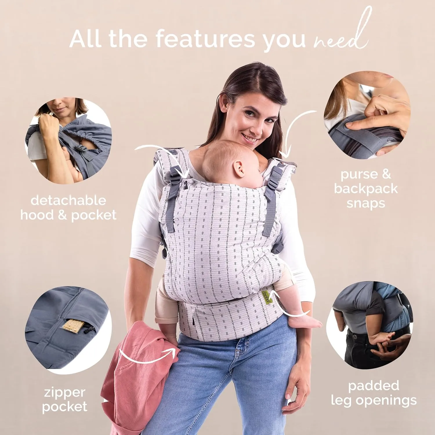 Boba X Baby Carrier - Adjustable Infant Carrier for Newborn to Toddler, Front and Backpack Babywearing 7 to 45 lbs, Ergonomic Baby Carrier with Crossable Straps and Padded Shoulders (Yucca)