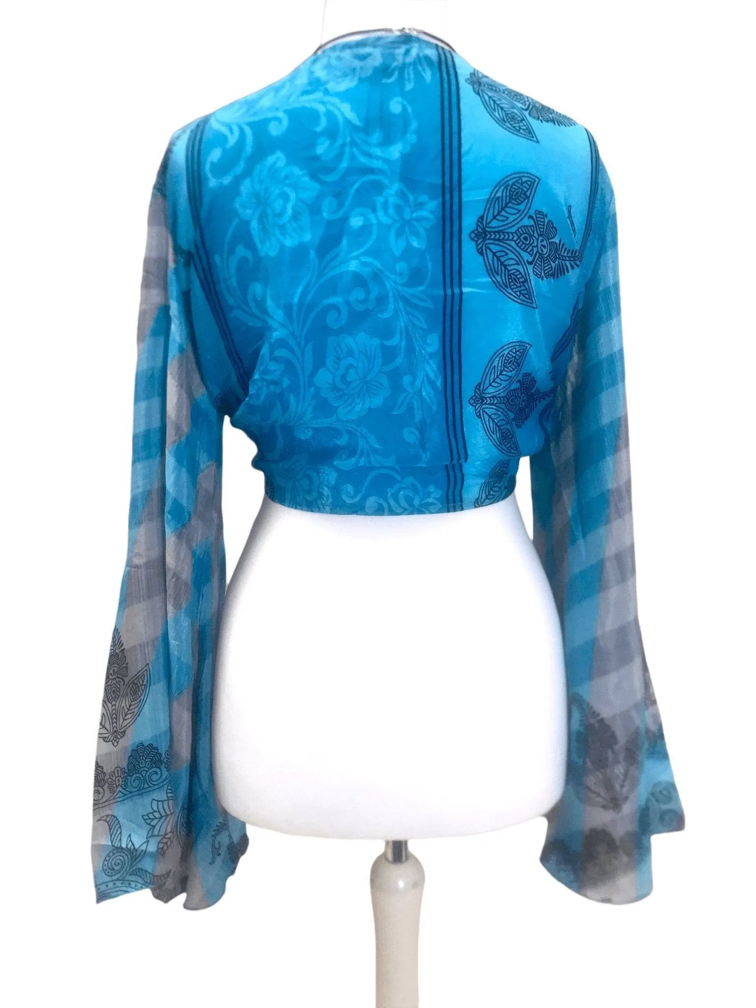 Boho hippy festival retro silk bell sleeve wrap kimono kaftan top uk 8 10 12 14