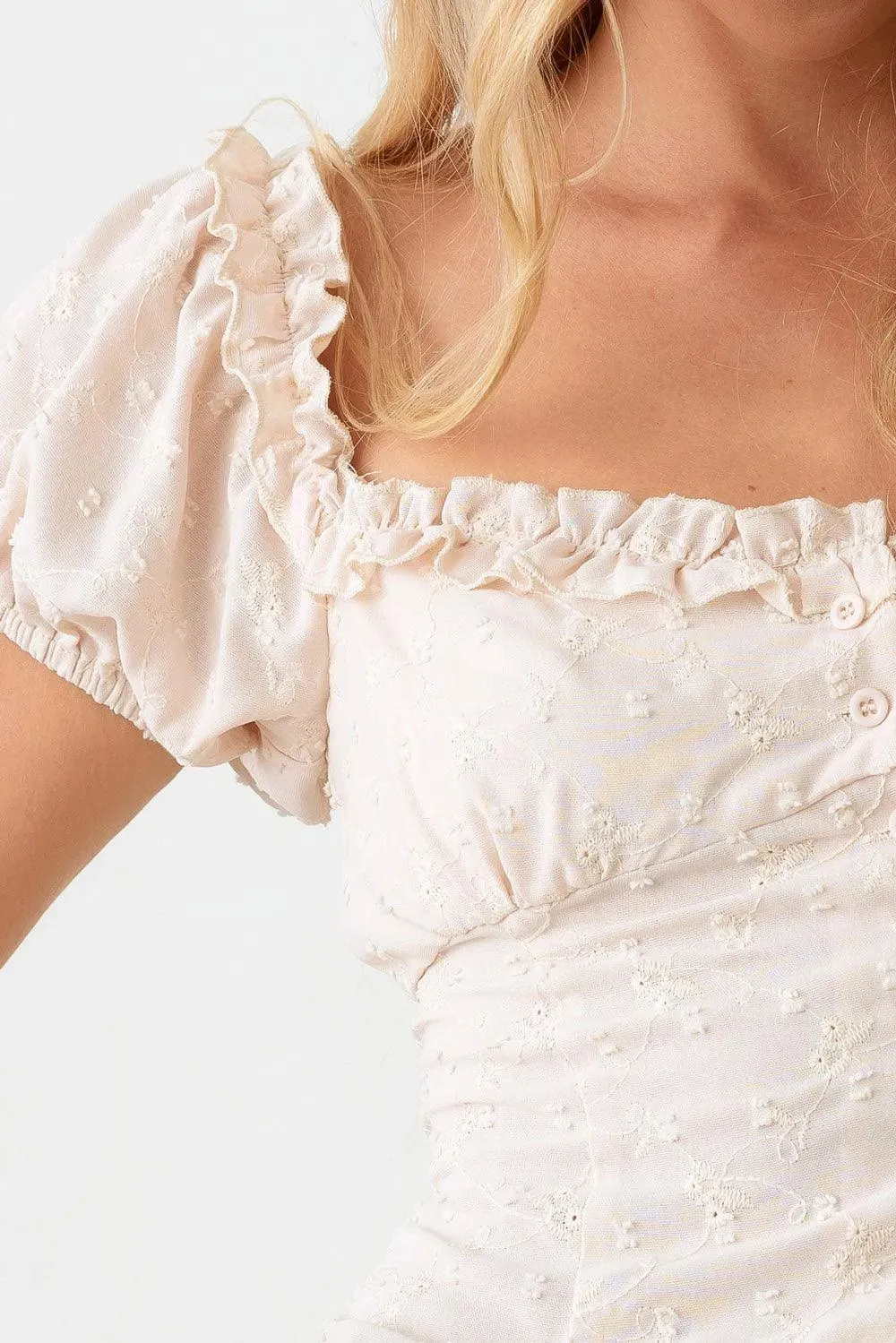 Boho Off Shoulder Button Top Ruffle Embroidered Skirt Set