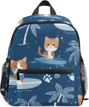 Bolaz Upgraded Backpack for School Teenagers Girls Boys-Cat Surfing Pattern,Travel Bag with Chest Buckle and Whistle