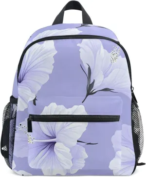Bolaz Upgraded Backpack for School Teenagers Girls Boys-Light Purple Hibiscus Flower Pattern,Travel Bag with Chest Buckle and Whistle