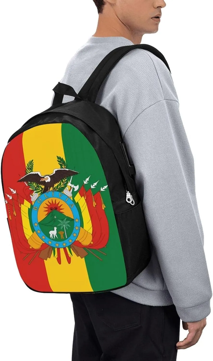 Bolivian Flag Travel Backpack 17-Inch Laptop Backpacks Business Rucksack Casual Sport Daypack with USB Charging Port Carry-on Bag for Camping Biking
