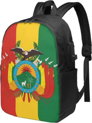 Bolivian Flag Travel Backpack 17-Inch Laptop Backpacks Business Rucksack Casual Sport Daypack with USB Charging Port Carry-on Bag for Camping Biking