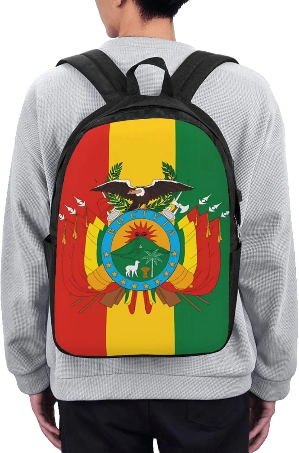 Bolivian Flag Travel Backpack 17-Inch Laptop Backpacks Business Rucksack Casual Sport Daypack with USB Charging Port Carry-on Bag for Camping Biking