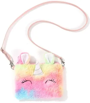 Bolley Joss Kids Crossbody Purse Girls Rainbow Unicorn Soft Plush Handbag Envelope Tie Dye Bag Adjustable Shoulder Strap