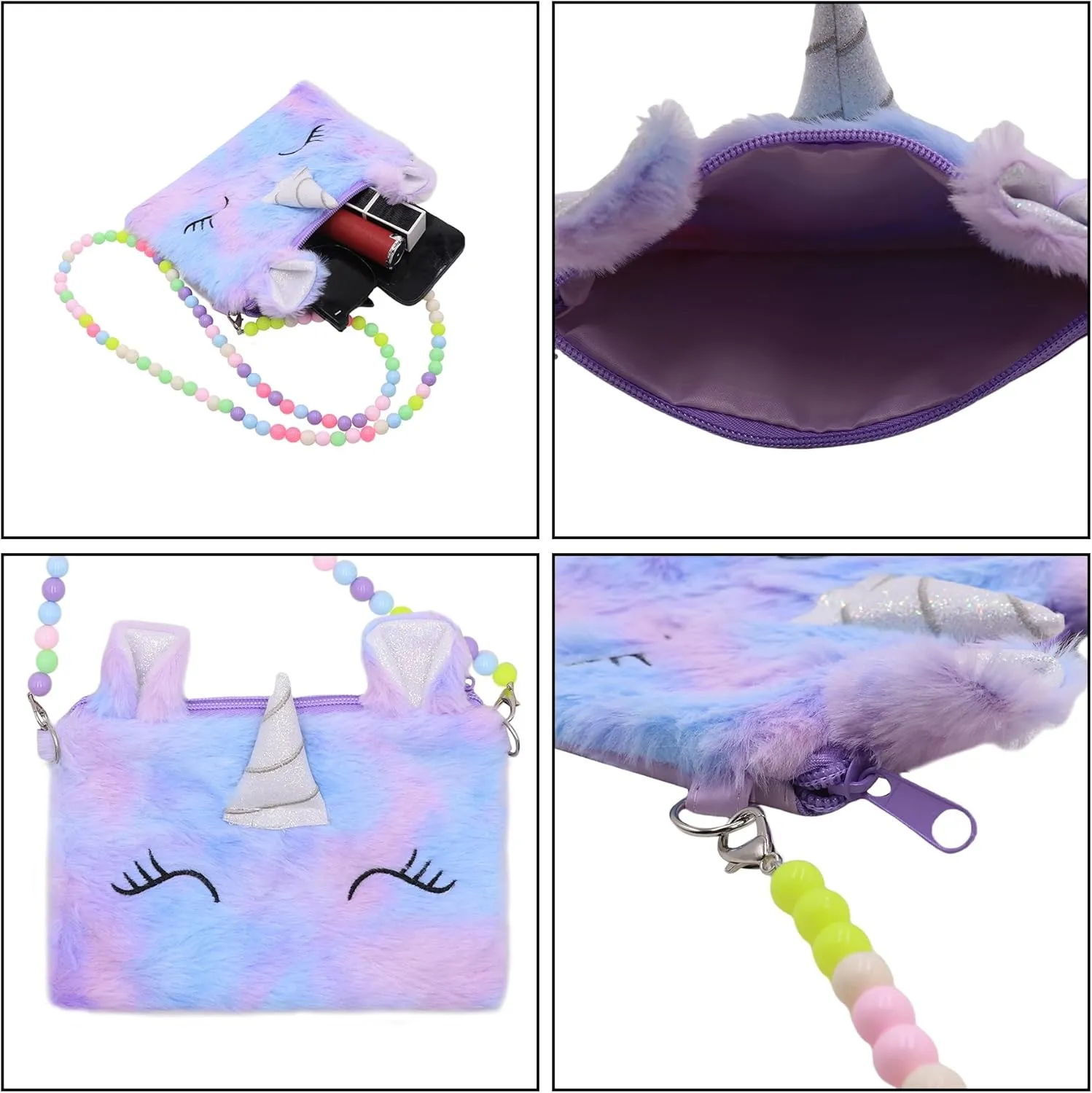 Bolley Joss Kids Crossbody Purse Girls Rainbow Unicorn Soft Plush Handbag Envelope Tie Dye Bag Adjustable Shoulder Strap