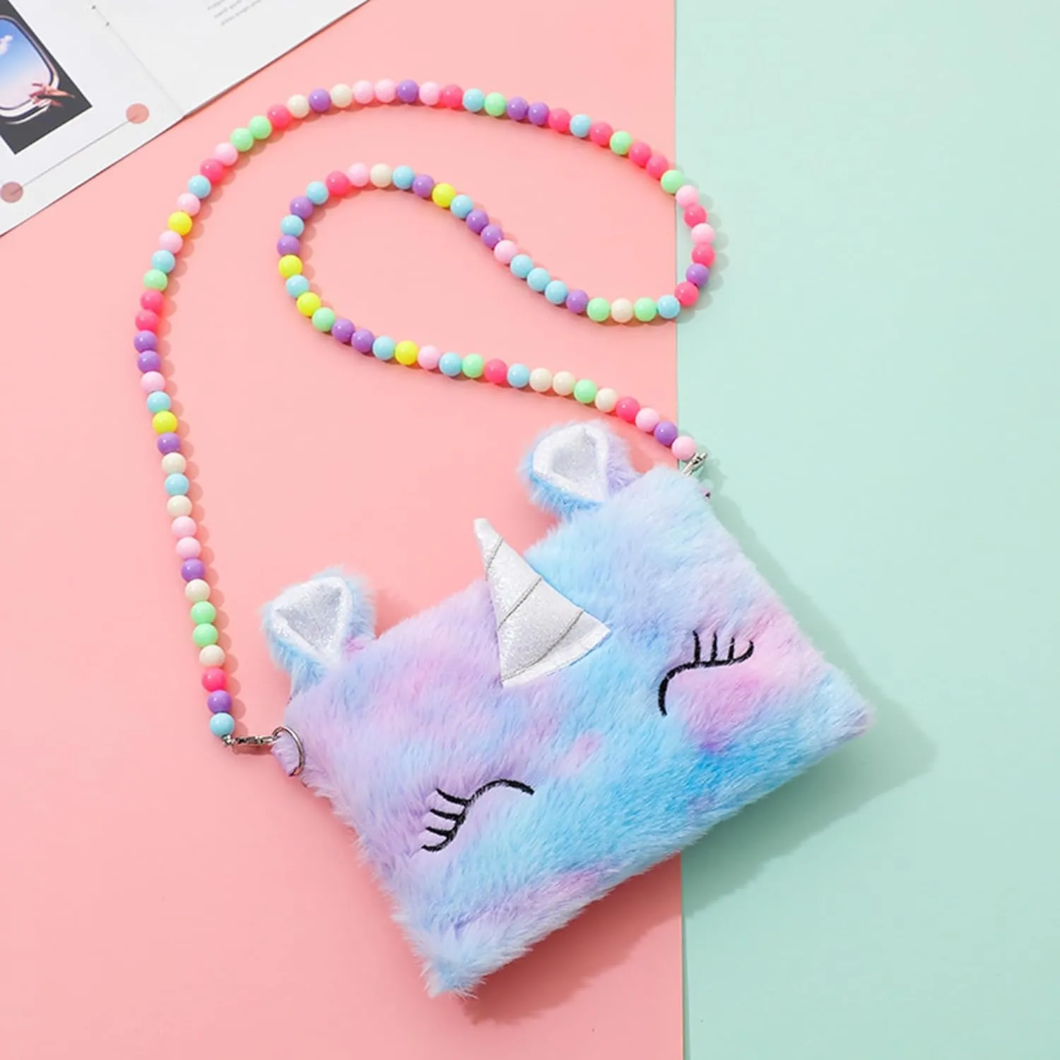 Bolley Joss Kids Crossbody Purse Girls Rainbow Unicorn Soft Plush Handbag Envelope Tie Dye Bag Adjustable Shoulder Strap