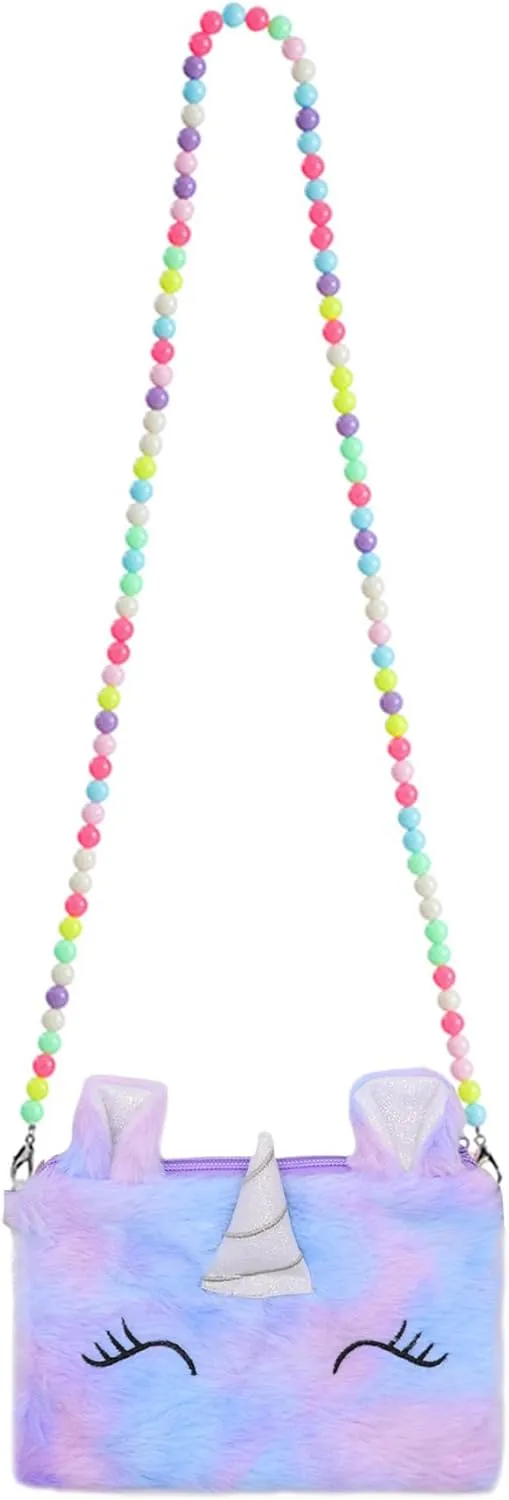 Bolley Joss Kids Crossbody Purse Girls Rainbow Unicorn Soft Plush Handbag Envelope Tie Dye Bag Adjustable Shoulder Strap