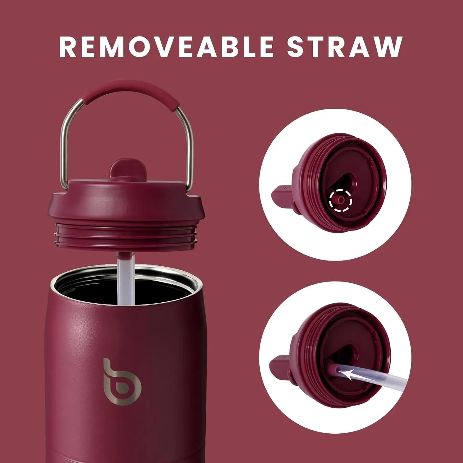 BOTTLE BOTTLE Stainless Steel Water Bottle with Straw and Lid, 32 oz Vacuum Insulated Cup,Stay Cold for 24 Hrs Hot for 12 Hrs, Leak-Proof Wide Mouth Sports Water Bottles red