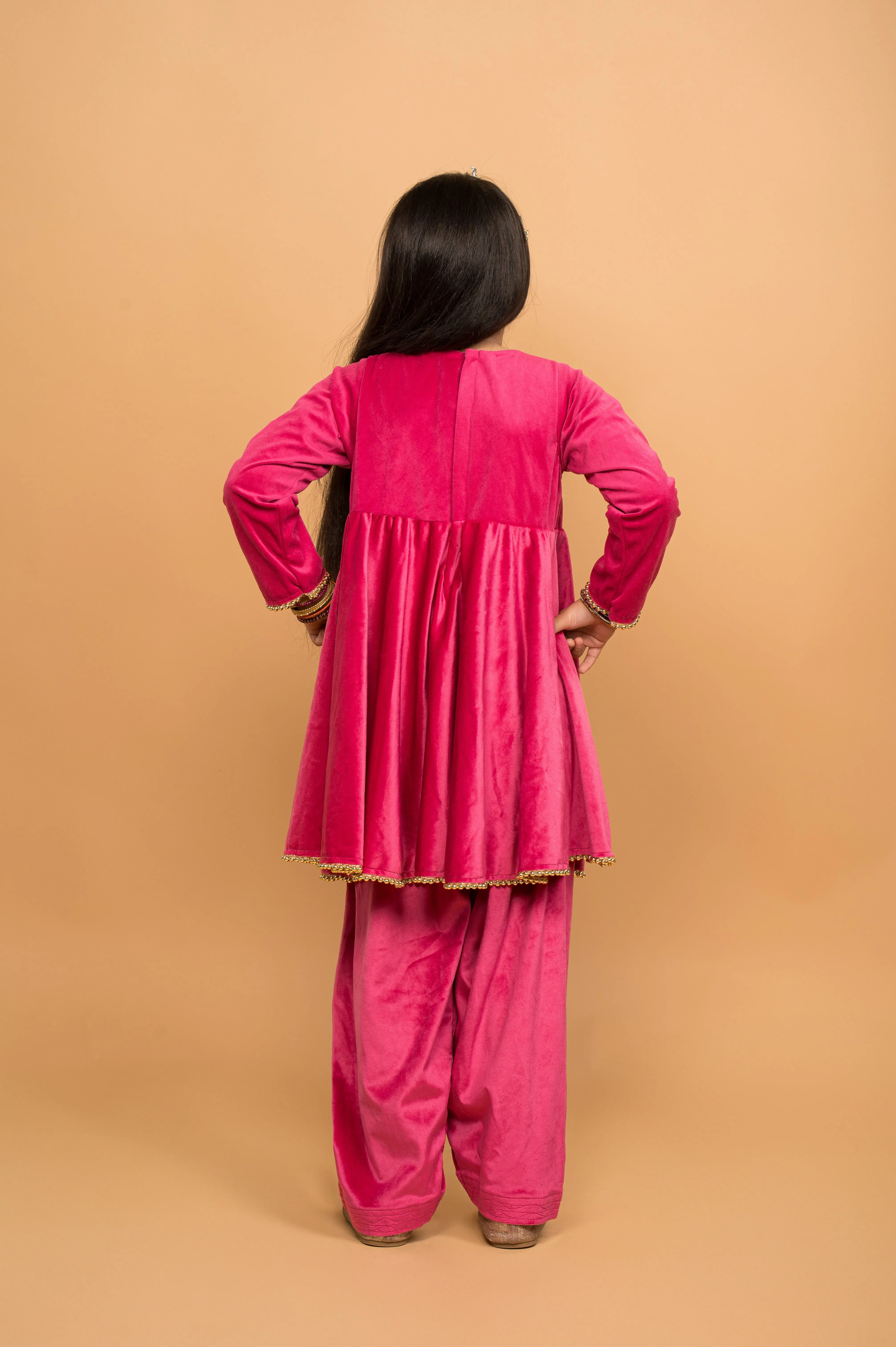 Boy & Girl Fuchsia Pink Velvet twinning set Duo