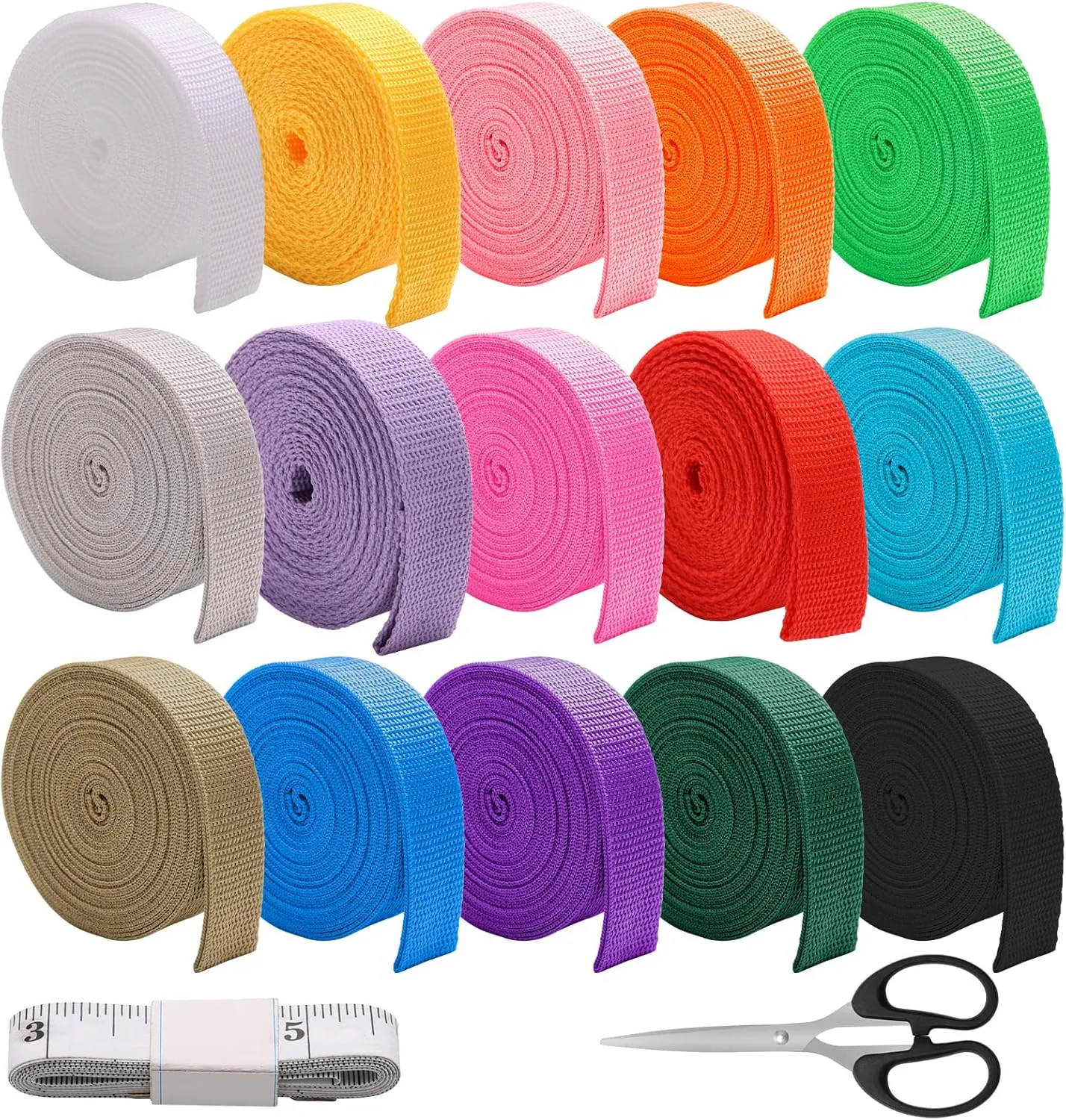 Boyistar 15 Rolls Webbing 1 Inch, Polypropylene 5 Yards Heavy Duty Webbing Strap for Bags, Pets, Climbing Outdoors Indoors Crafting DIY, 15 Colors