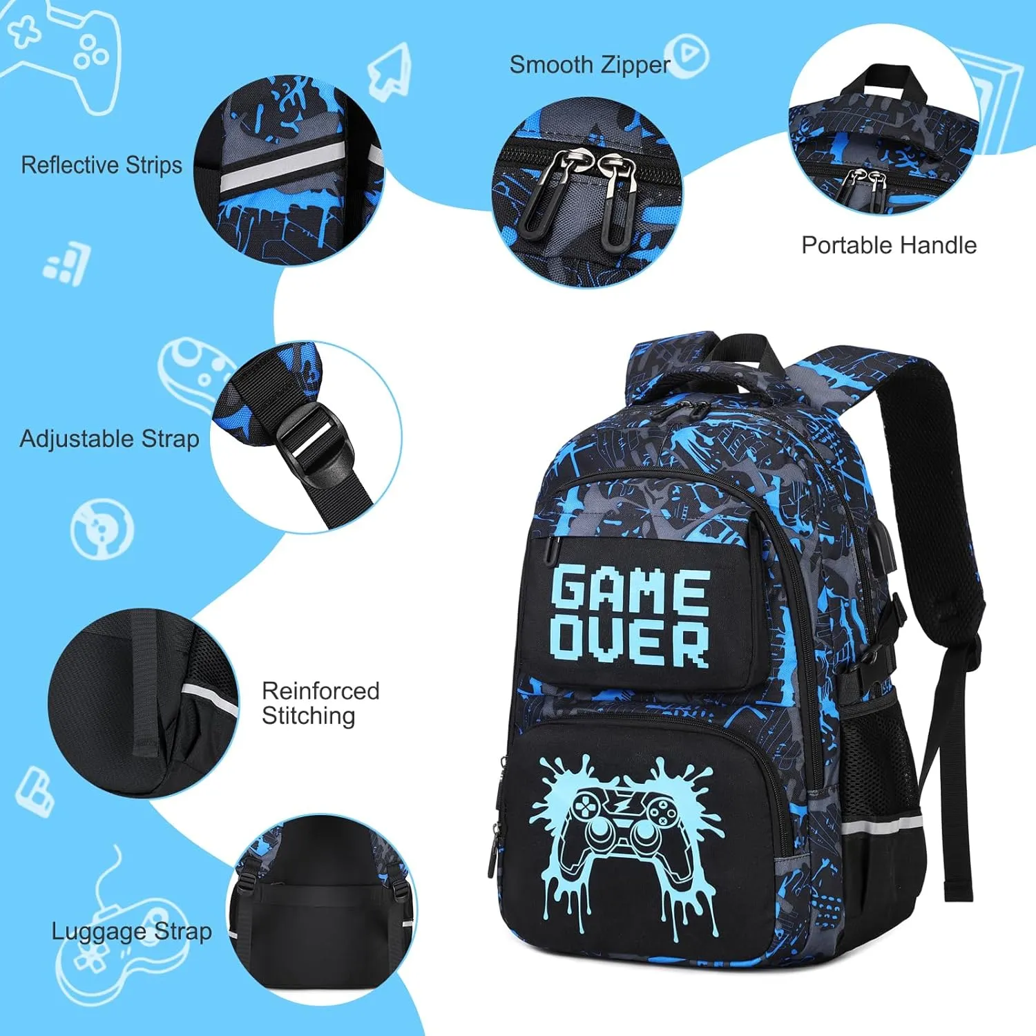 Boys Backpack for School, 3PCS Cool Luminous Backpack for Boys with Lunch Bag Pencil Case, Kids School Bookbag Teen Boys Backpacks for Kindergarten Elementary Middle School