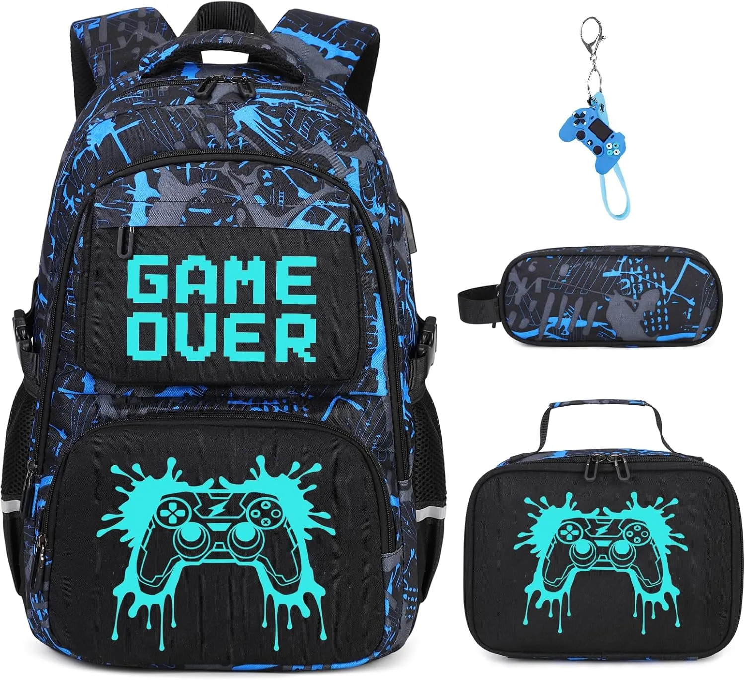 Boys Backpack for School, 3PCS Cool Luminous Backpack for Boys with Lunch Bag Pencil Case, Kids School Bookbag Teen Boys Backpacks for Kindergarten Elementary Middle School