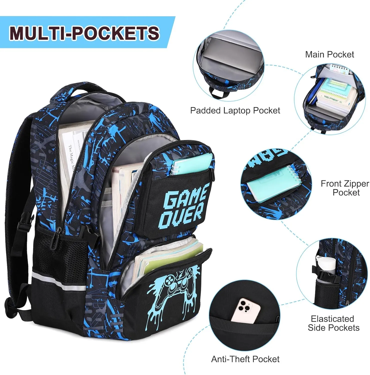 Boys Backpack for School, 3PCS Cool Luminous Backpack for Boys with Lunch Bag Pencil Case, Kids School Bookbag Teen Boys Backpacks for Kindergarten Elementary Middle School