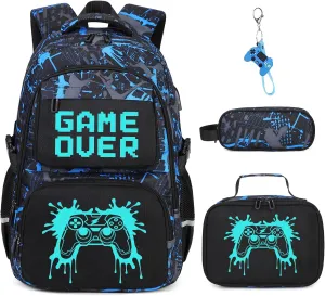 Boys Backpack for School, 3PCS Cool Luminous Backpack for Boys with Lunch Bag Pencil Case, Kids School Bookbag Teen Boys Backpacks for Kindergarten Elementary Middle School