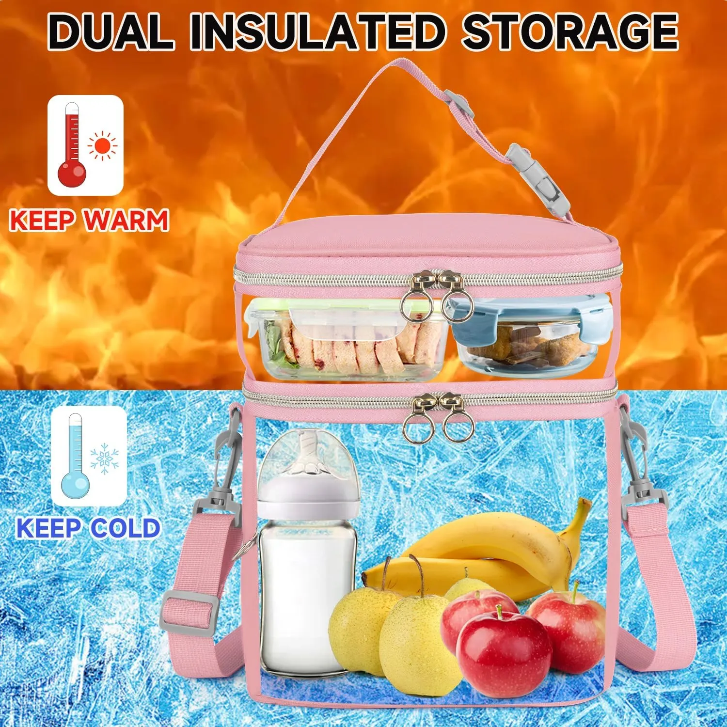 Breastmilk Cooler Bag with Ice Pack, Insulated Baby Bottle Tote Bags Fits 6 Baby Bottles Up to 9 Ounce, Double Layer Breastmilk Case