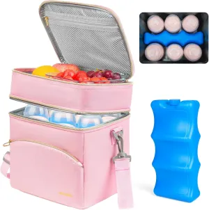 Breastmilk Cooler Bag with Ice Pack, Insulated Baby Bottle Tote Bags Fits 6 Baby Bottles Up to 9 Ounce, Double Layer Breastmilk Case