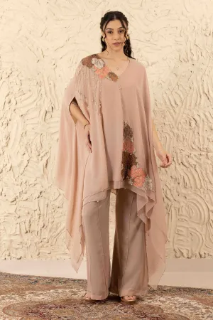 Brown Embroidered Cape & Pants