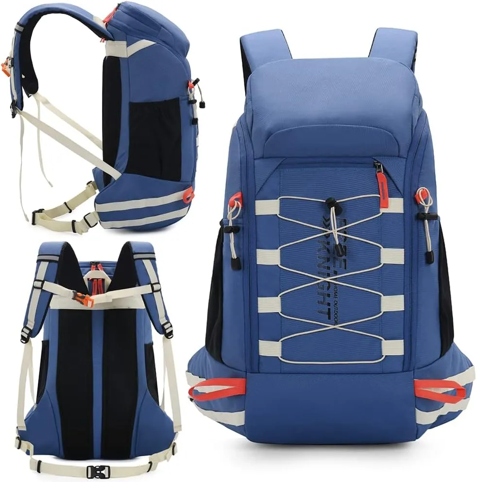 Bseash 40L Waterproof Hiking Camping Backpack with Rain Cover, Outdoor Sport Travel Daypack Rucksack for Skiing Cycling (Blue)