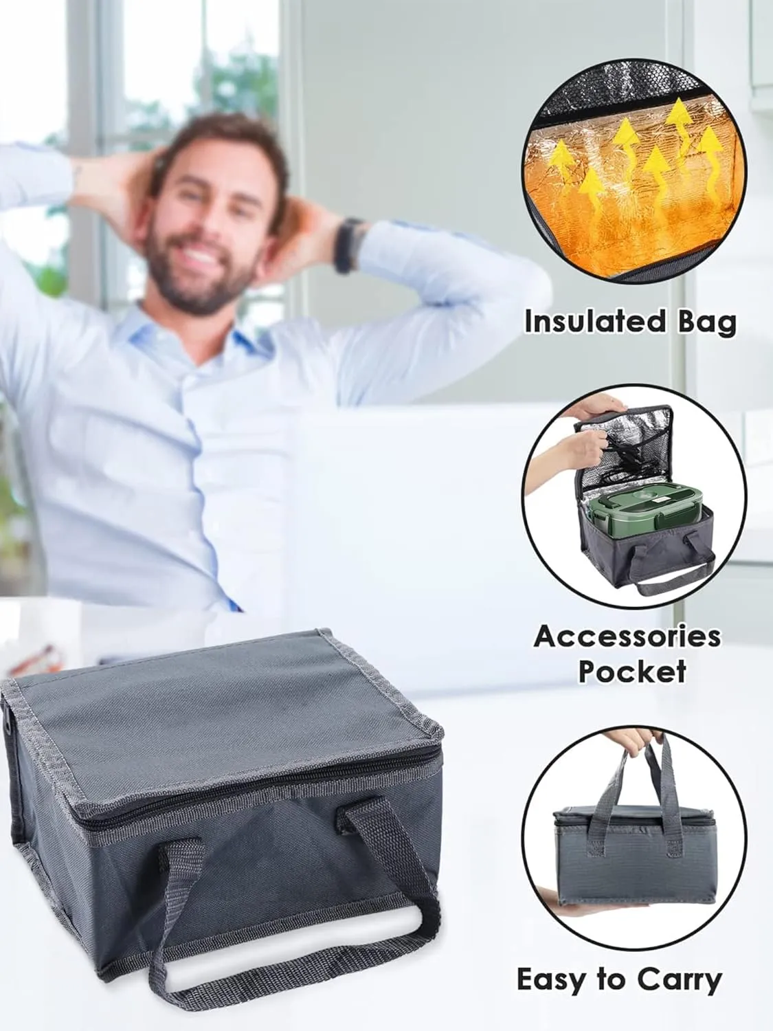 Buddew Electric Lunch Box 80W Food Heater for Adults, 12/24/110V Portable Lunch Warmer Upgraded Heated Lunch Box for Car/Truck/Office with SS Fork&Spoon and Insulated Carry Bag (Dark Green)