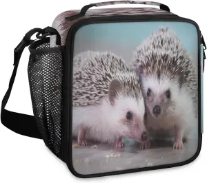 Budxapjw Cute Hedgehog Insulated Lunch Bag with Shoulder Strap Log Floor Reusable Cooler Square Tote Lunch Bag for Women Men Office Work Travel Picnic Camping