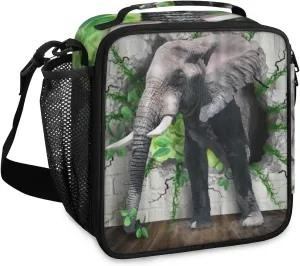 Budxapjw Elephant Through Wall Insulated Lunch Bag with Shoulder Strap Log Floor Reusable Cooler Square Tote Lunch Bag for Women Men Office Work Travel Picnic Camping