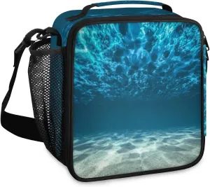 Budxapjw Ocean Insulated Lunch Bag with Shoulder Strap Underwater Ocean Reusable Cooler Square Tote Lunch Bag for Women Men Office Work Travel Picnic Camping