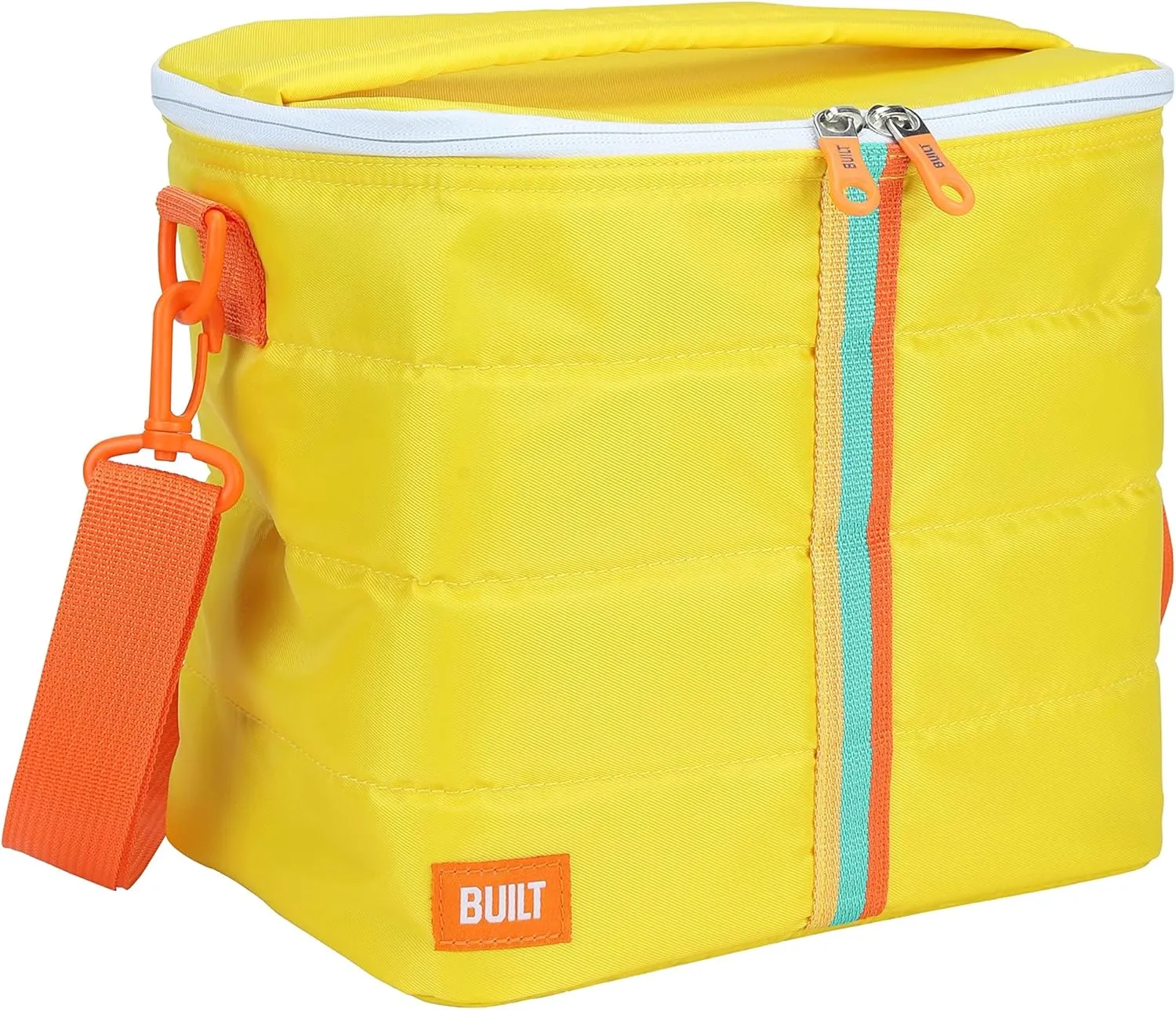 Built Puffer Insulated Crossbody Lunch Tote Bag - Lightweight & Reusable, 13-Can Capacity, Adjustable Strap - Secure Zipper & Mesh Pocket for Work, Travel, Picnics (Citrus Sunrise Stripe)