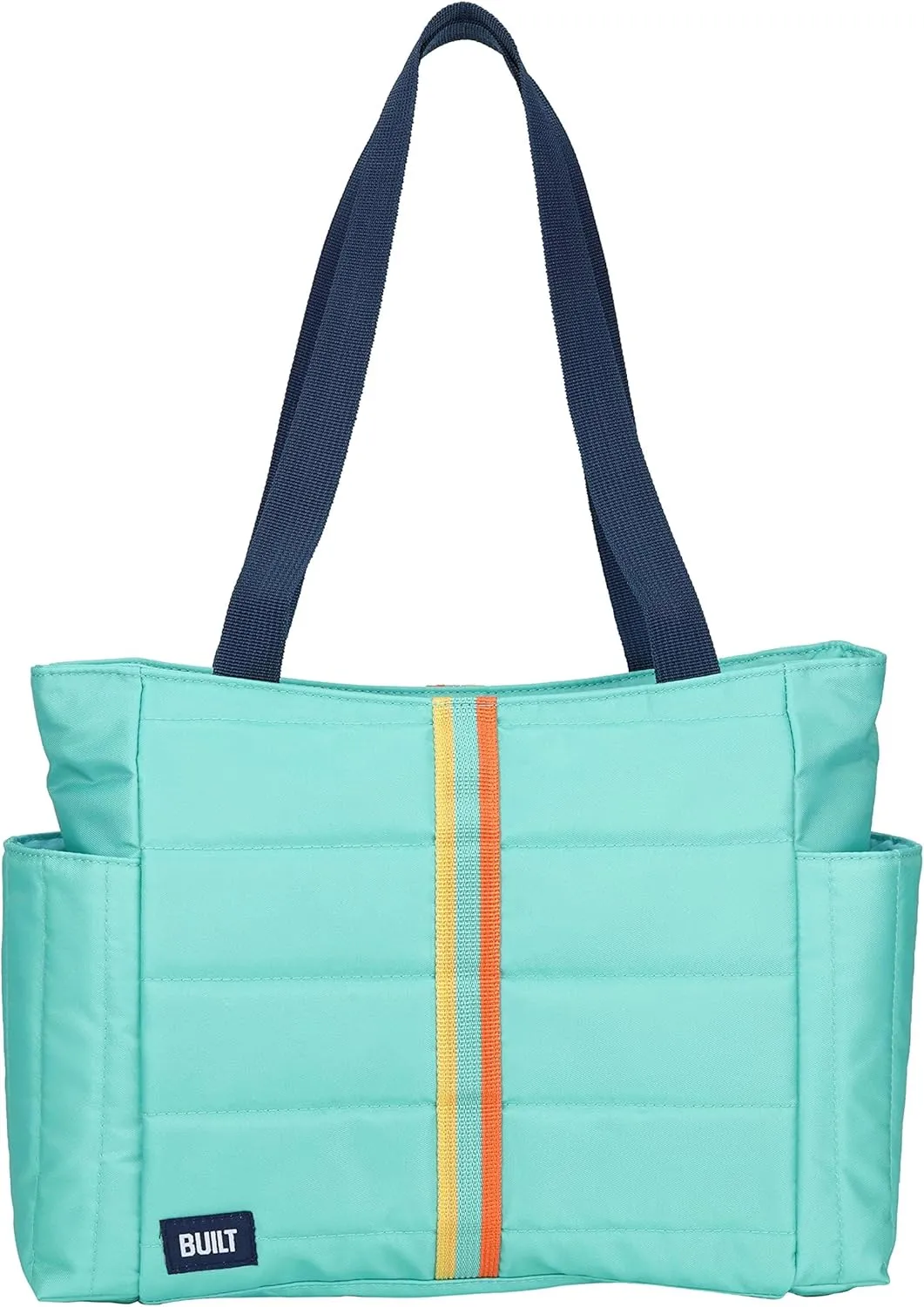 Built Puffer Insulated Lunch Tote Bag - Lightweight, Reusable Carrier for Work, Durable with Secure Zipper, Mesh Pocket - Easy-to-Carry Straps for Work, Travel, Picnics (Twilight Blue Stripe)