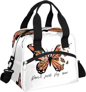 Butterfly do not just fly soar Insulated Lunch Bag for Women Men Reusable Waterproof Lunch Box Cooler Tote Bag One shoulder portable meal bag Portable Adult Lunchbox for Work Picnic Hiking Beach