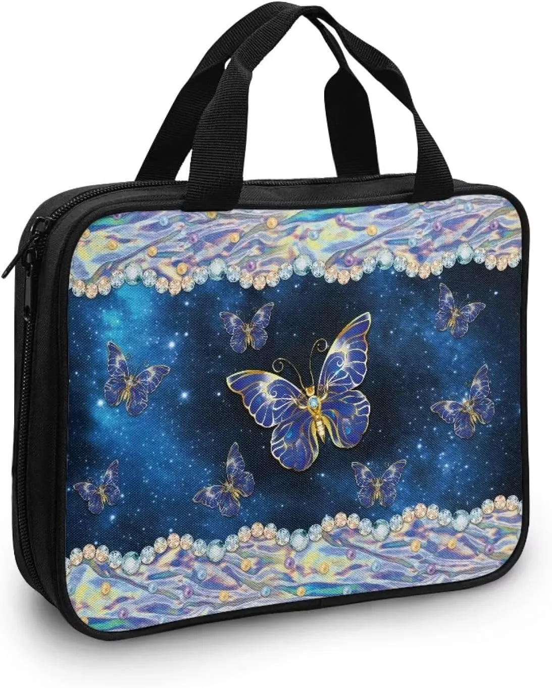 Butterfly Print Bible Cover Bible Case for Women Black Canvas Portable Zipper Bible Case with Built-in Pocket Handle