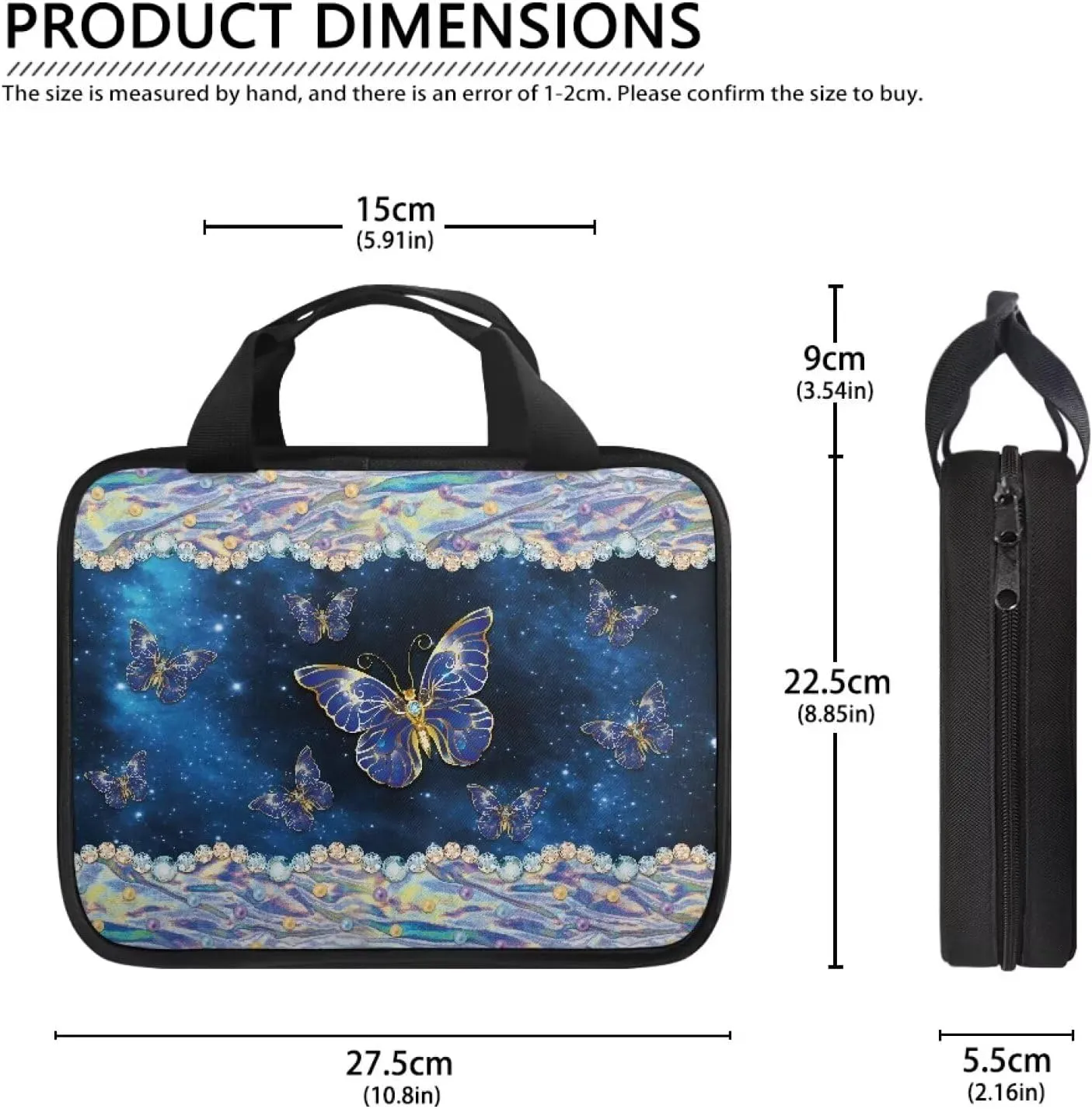 Butterfly Print Bible Cover Bible Case for Women Black Canvas Portable Zipper Bible Case with Built-in Pocket Handle