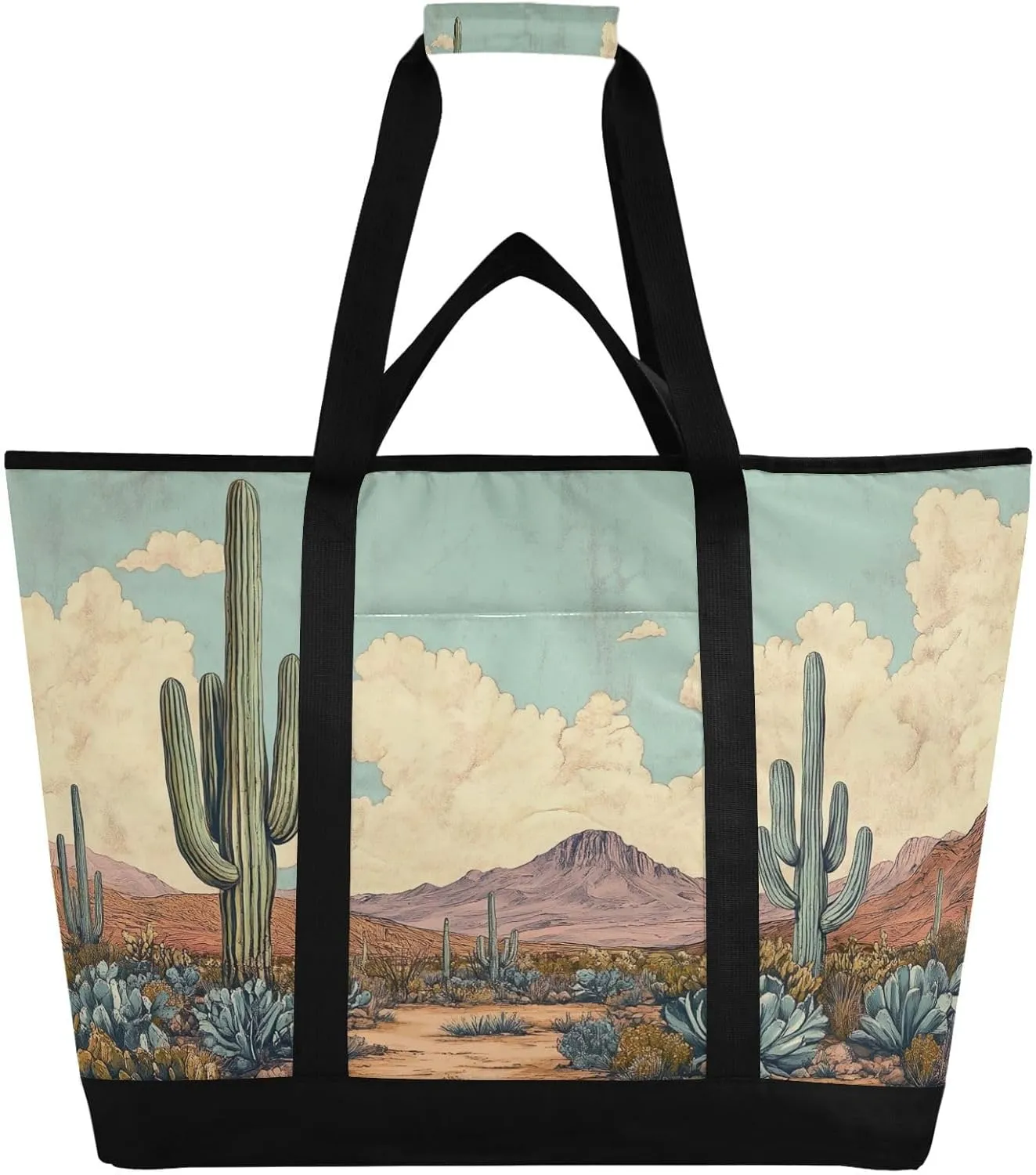 Cactus Reusable Insulated Lunchbox Cooler Bag, Leakproof Kitchen Grocery Bag Collapsible Portable Cooler Tote Bag for Picnic, Camping, Office, Travel