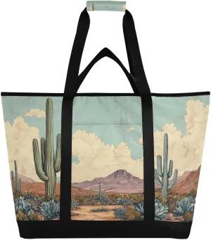 Cactus Reusable Insulated Lunchbox Cooler Bag, Leakproof Kitchen Grocery Bag Collapsible Portable Cooler Tote Bag for Picnic, Camping, Office, Travel