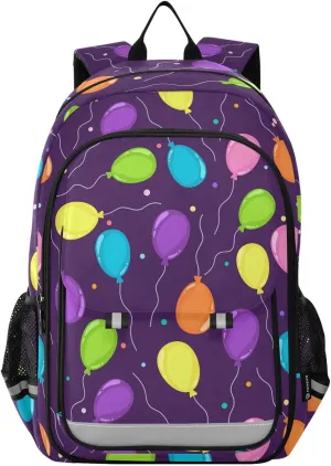 Caikeny Kids Backpack Colorful Balloons Dots School Backpacks Dark Purple School Bags Shoulder BookBags Elemetary for Boys Girls Students