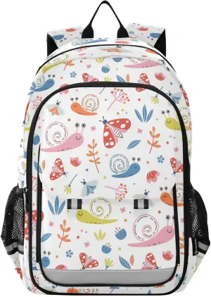 Caikeny Kids Backpack Snails Butterflies School Backpacks Herb School Bags Shoulder BookBags Elemetary for Boys Girls Students