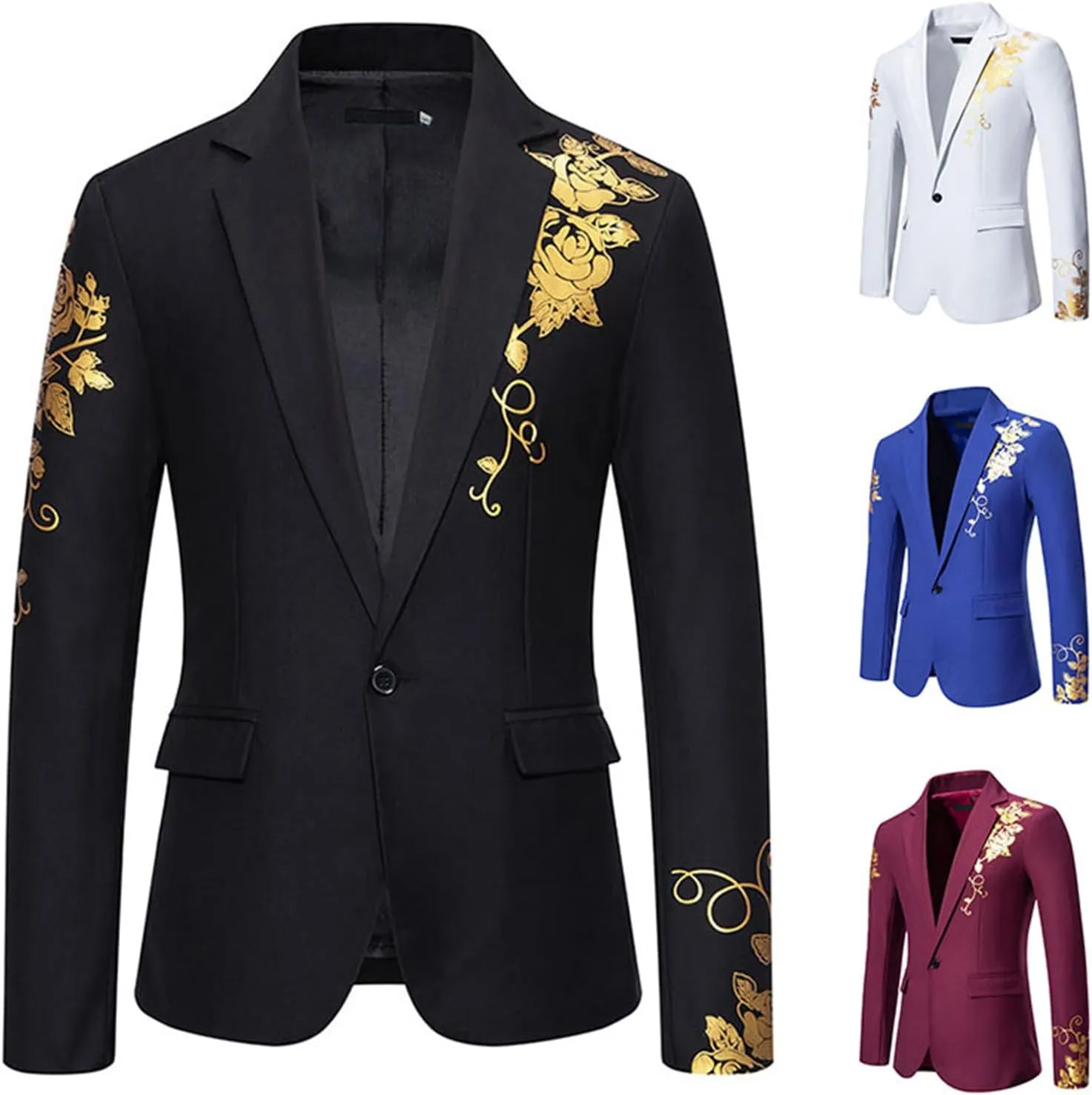 Cambkatl Mens Luxurious Gold Bronzing Blazers Slim Fit Long Sleeve Suit Jacket Sport Coats for Wedding Formal Business