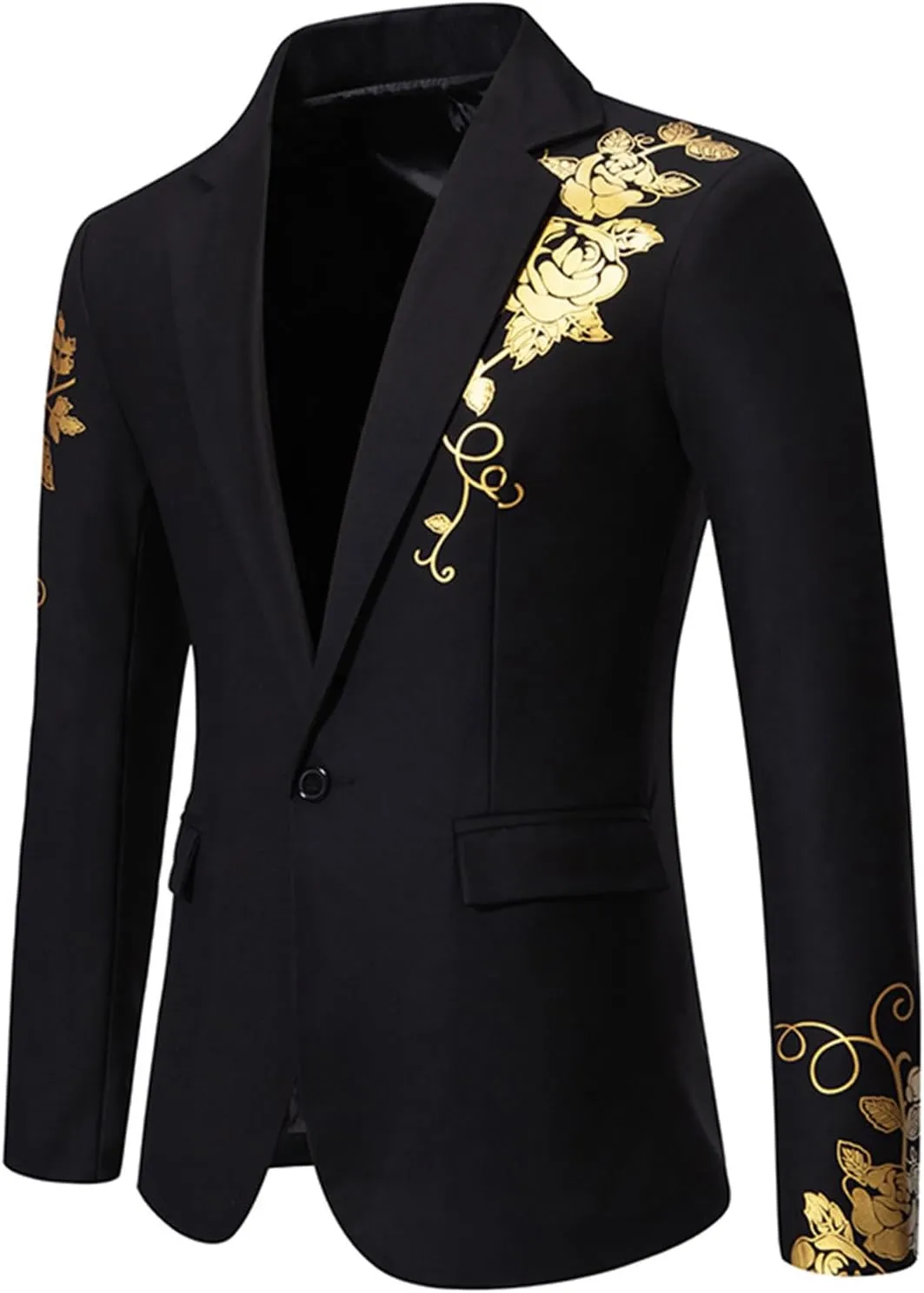 Cambkatl Mens Luxurious Gold Bronzing Blazers Slim Fit Long Sleeve Suit Jacket Sport Coats for Wedding Formal Business
