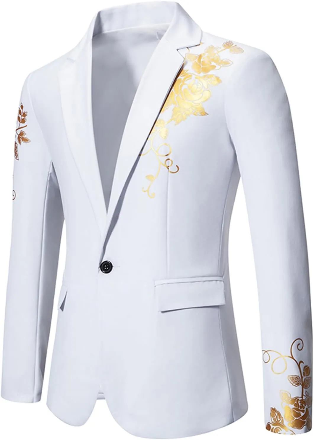 Cambkatl Mens Luxurious Gold Bronzing Blazers Slim Fit Long Sleeve Suit Jacket Sport Coats for Wedding Formal Business