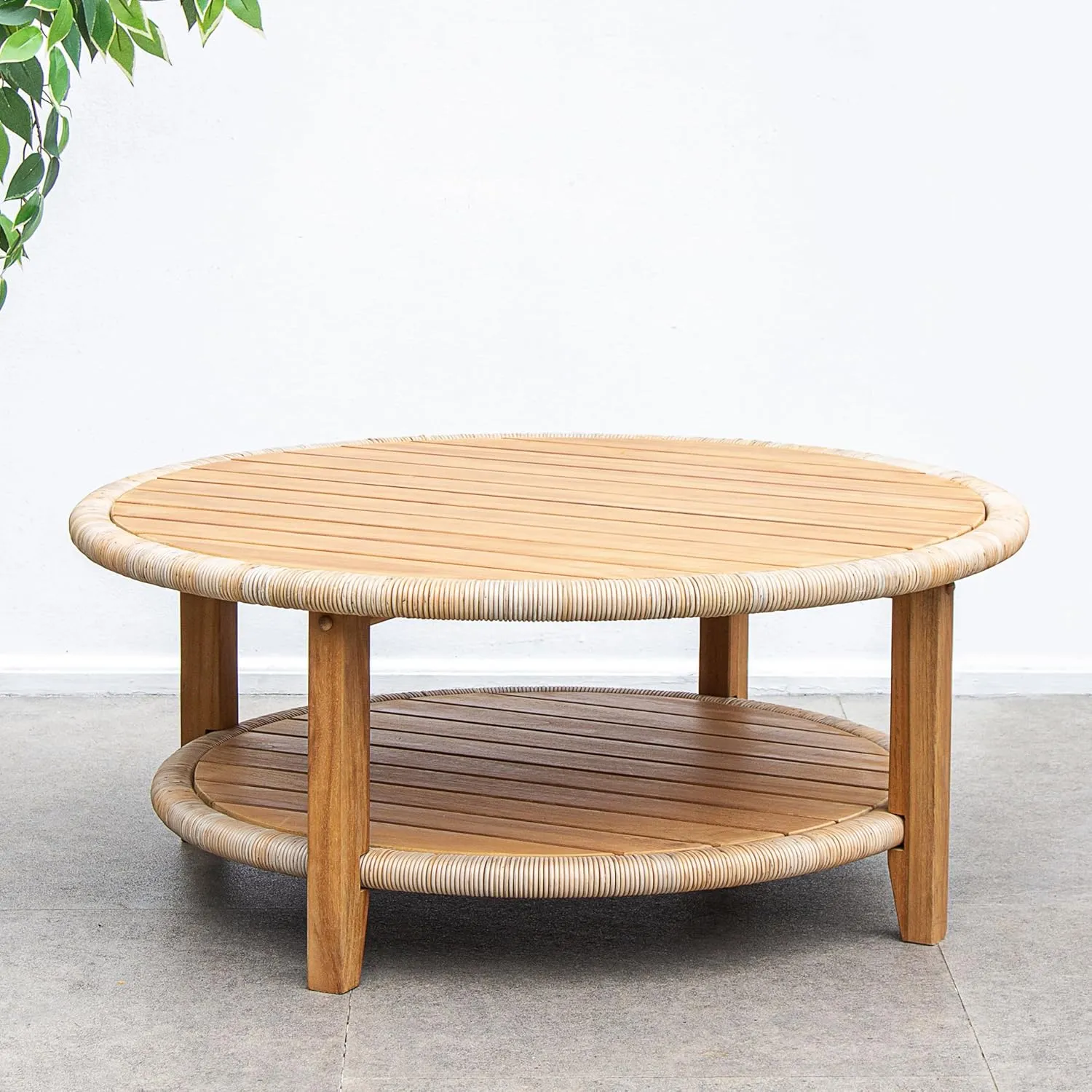 Cambridge Casual Seaside Wood Outdoor Coffee Table, Natural Teak/All-Weather Wicker
