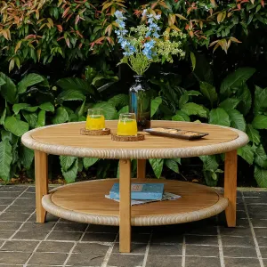 Cambridge Casual Seaside Wood Outdoor Coffee Table, Natural Teak/All-Weather Wicker
