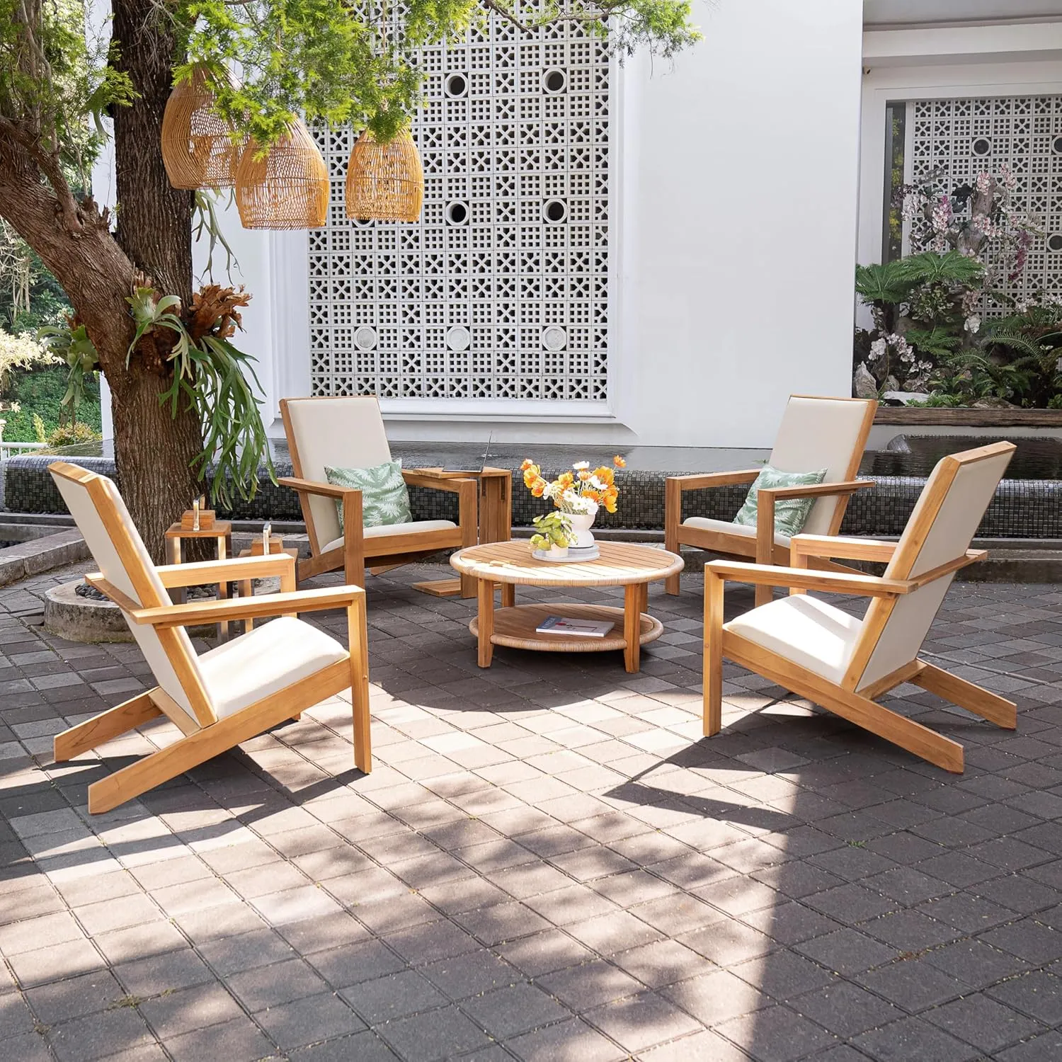 Cambridge Casual Seaside Wood Outdoor Coffee Table, Natural Teak/All-Weather Wicker