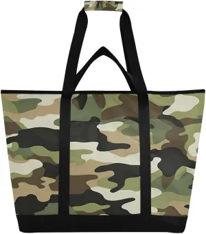 Camouflage Bird Reusable Insulated Lunchbox Cooler Bag, Leakproof Kitchen Grocery Bag Collapsible Portable Cooler Tote Bag for Picnic, Camping, Office, Travel