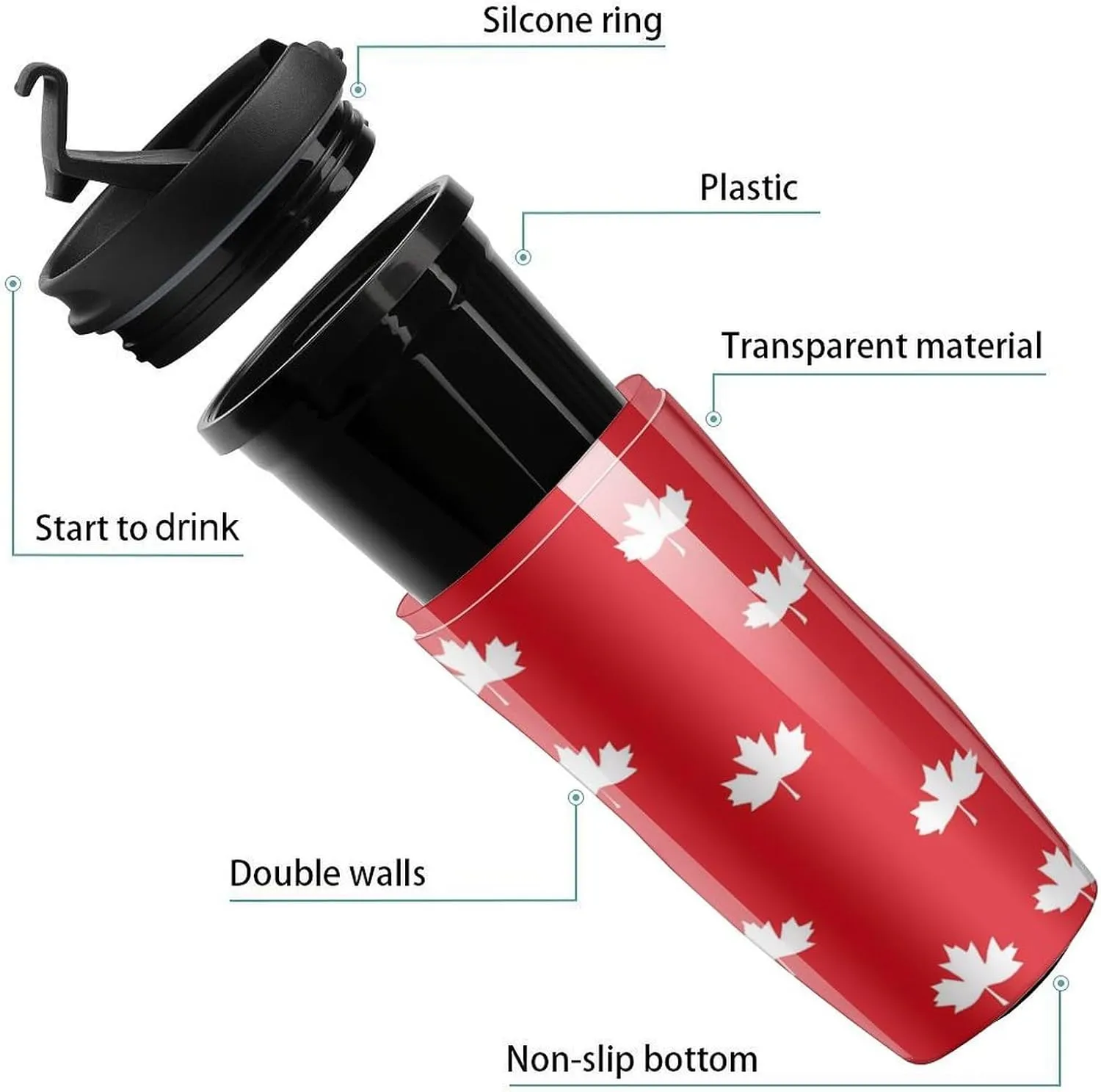Canada Maple Flag Coffee Mug with Lid Portable Tumbler Water Bottle for Travel Business 350ml