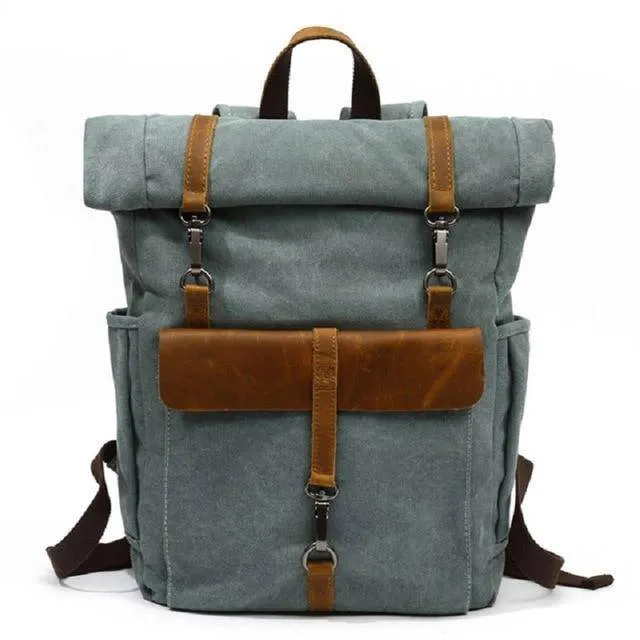 Canvas Leather Travel Daypack 20 Liter Backpack in 5 Colors